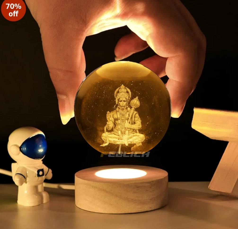 Lord Hanuman 3D Crystal Ball Night Lamp